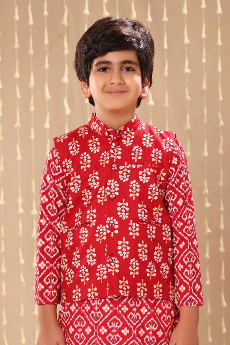 Red Jaipuri Floral Motif Handblock Print Jacket Only