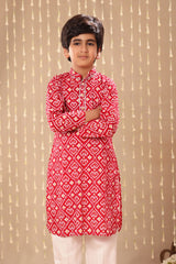 Red Jaipuri Handblock Ikat Print Long Kurta Co-ord Set