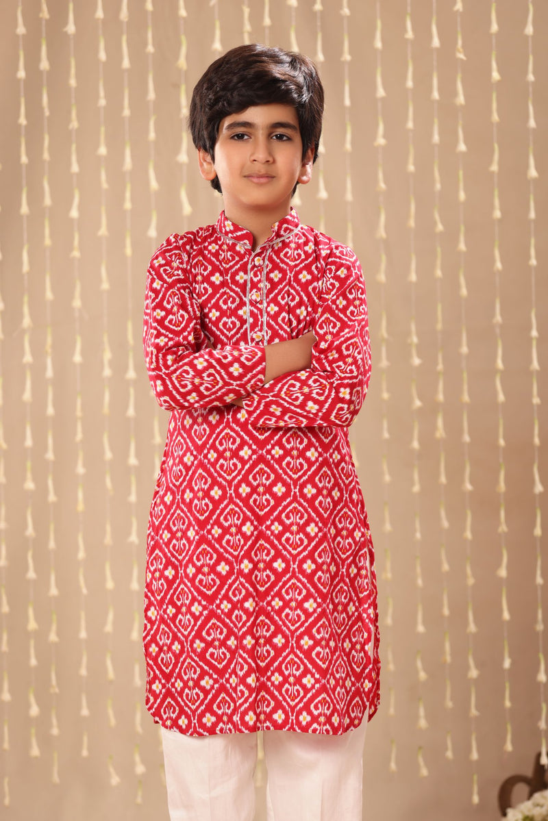 Red Jaipuri Handblock Ikat Print Long Kurta Co-ord Set