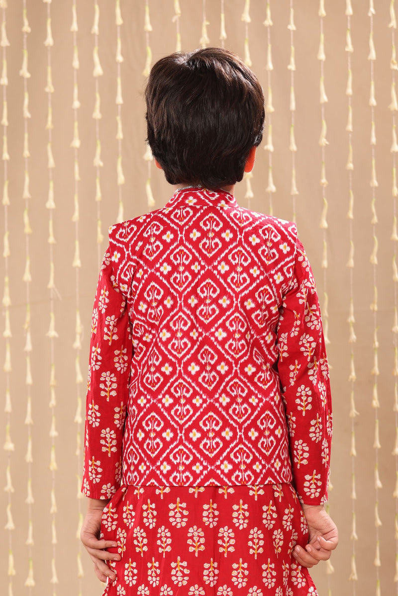 Red Jaipuri Ikat Handblock Print Jacket Only