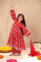 Red Jaipuri Print Balloon Sleeve Maxi Dress Only