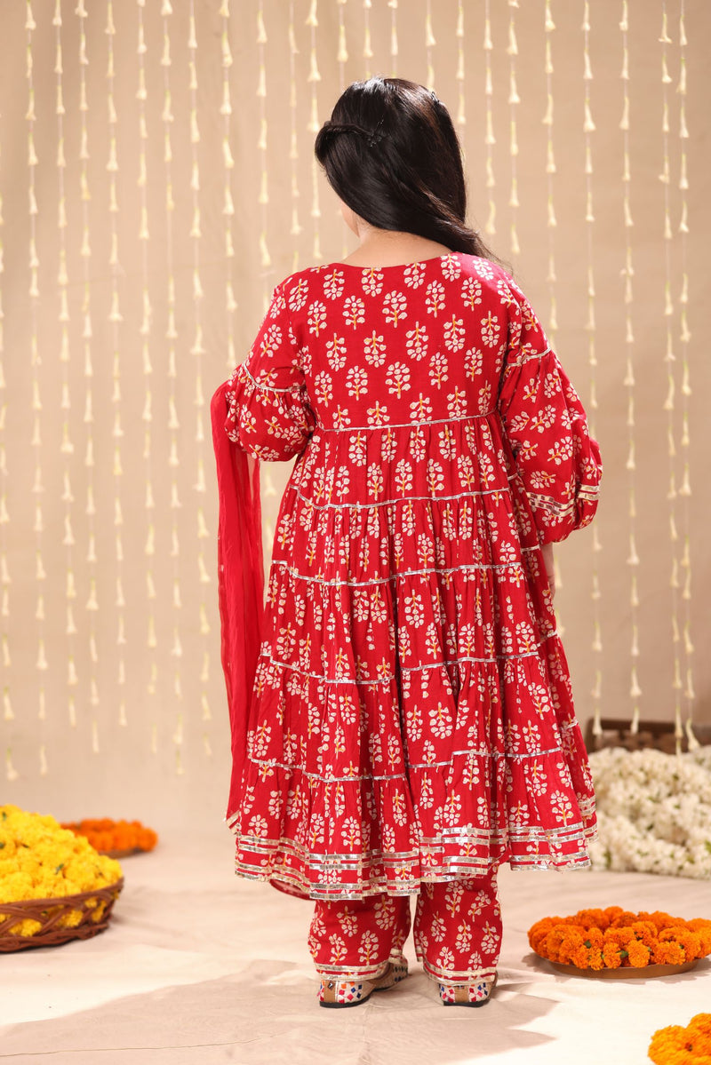 Red Jaipuri Print Balloon Sleeve Maxi Dress Only