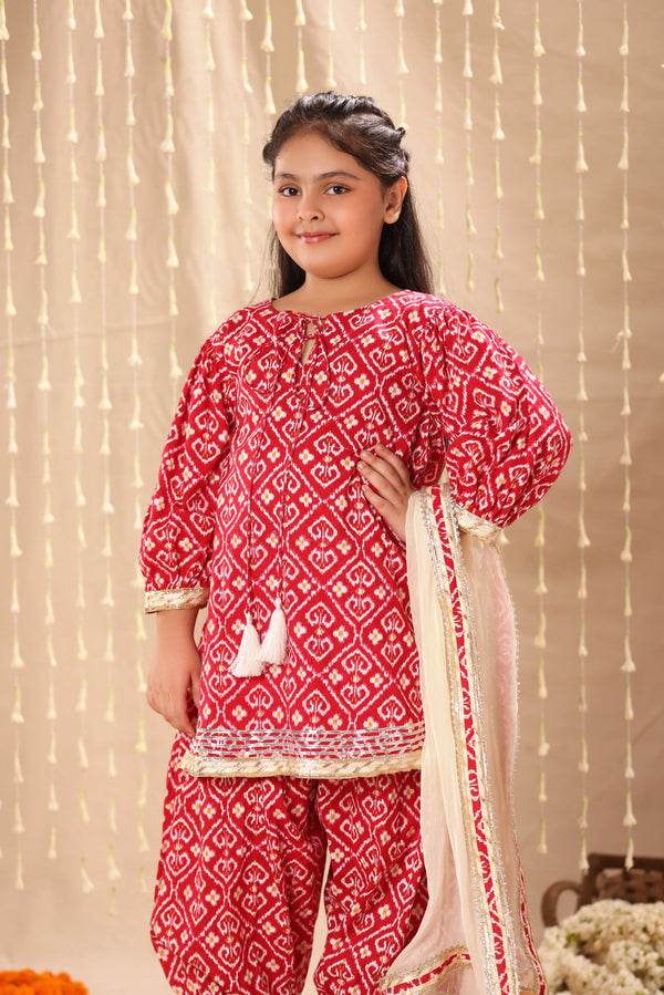 Red Jaipuri Print Kurta with Salwar Suit Set
