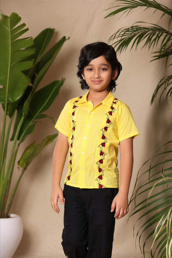 Yellow Ladybug Border Embroidered Shirt