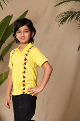 Yellow Ladybug Border Embroidered Shirt