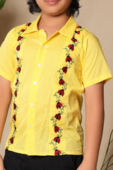 Yellow Ladybug Border Embroidered Shirt