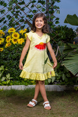 Big Flower Embroidery Yellow Dress