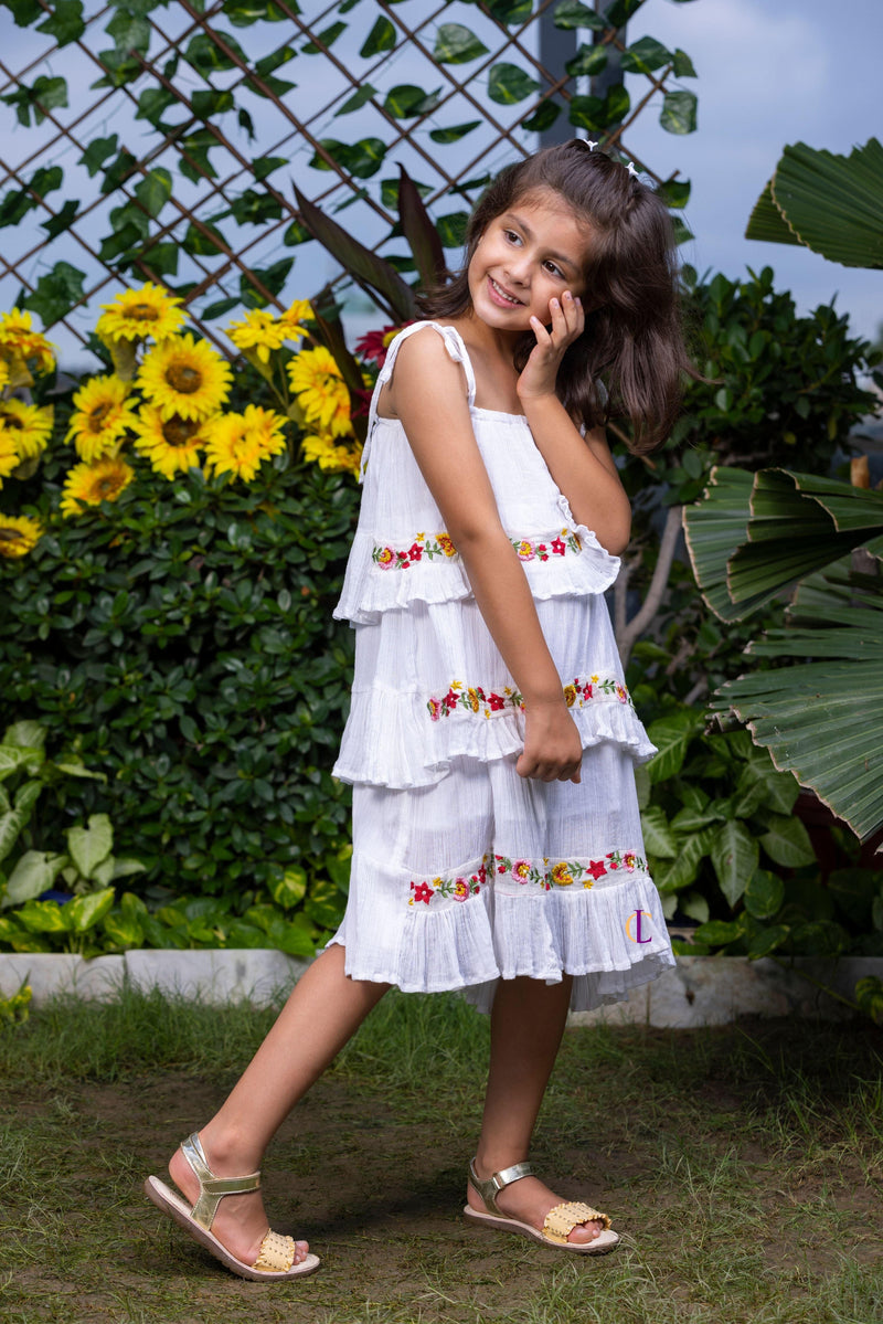 Floral Embroidery Tiered Dress