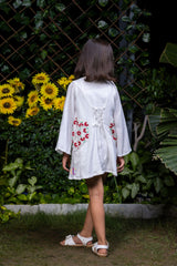 Red Floral Embroidery Short Dress with a Cape