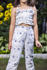 Schiffli Blue Embroidery Crop Top and Pants Co-ord