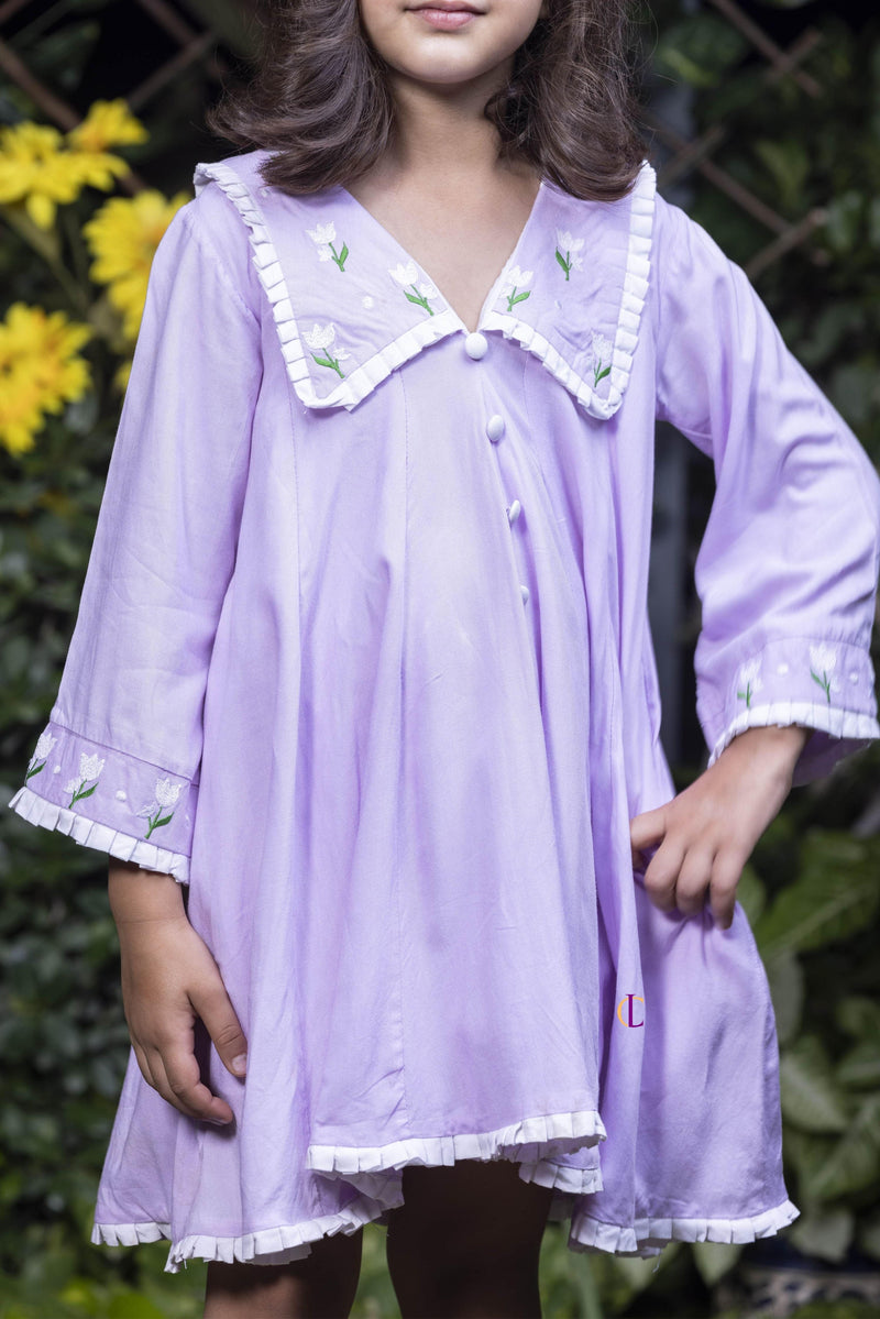 Chelsea Collar Floral Embroidery Lavender Dress