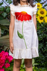 Big Flower Embroidery Beige Dress