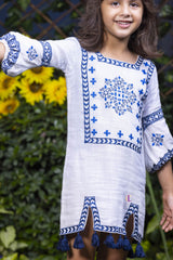 Floral Motif Embroidery Short Cotton Dress