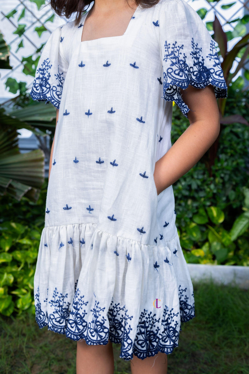 Schiffli Embroidery A-Line Tiered Dress