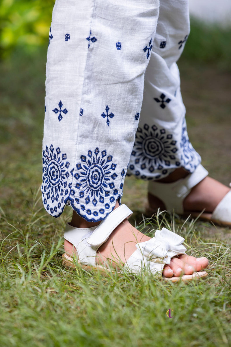 Schiffli Blue Embroidery Crop Top and Pants Co-ord