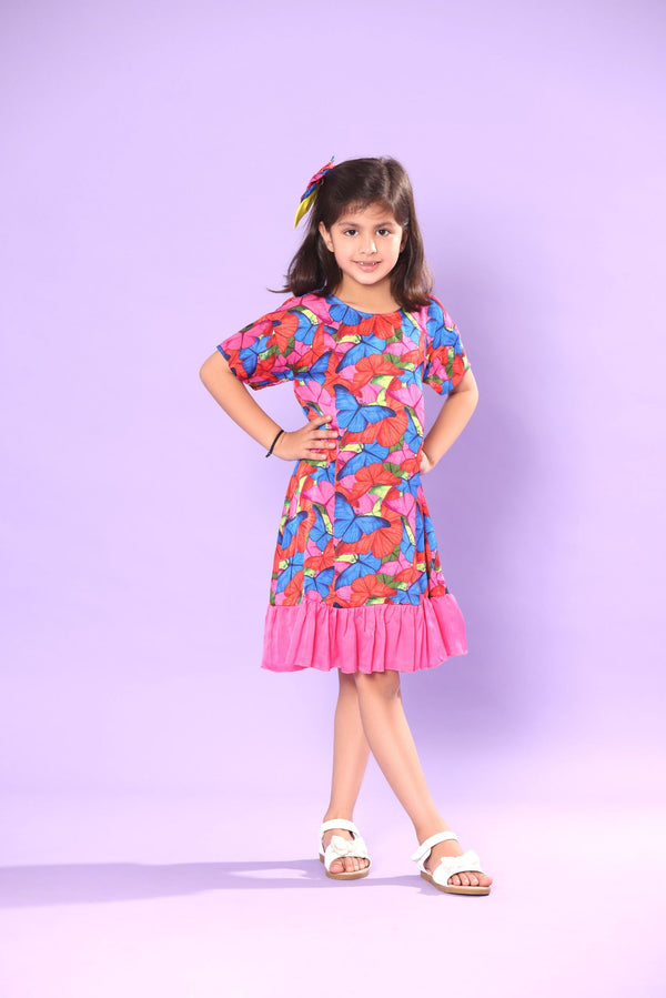 BUTTERFLY PRINT TIERED DRESS
