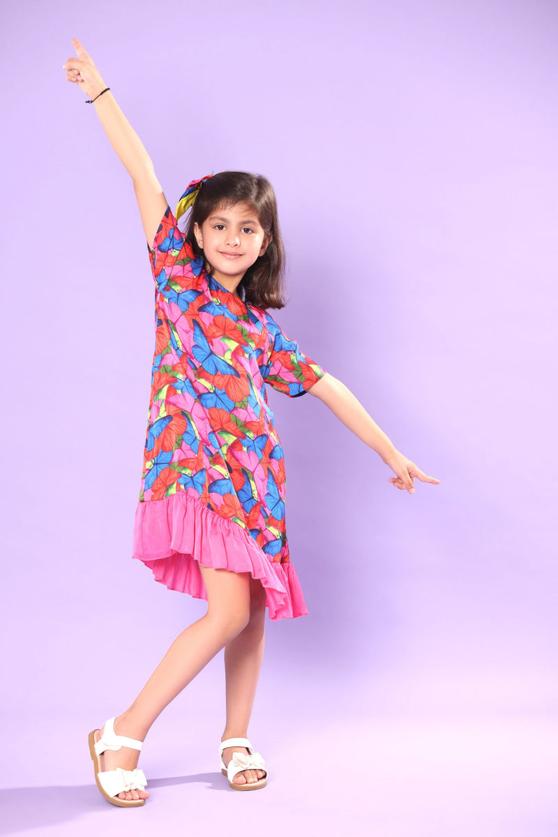 BUTTERFLY PRINT TIERED DRESS