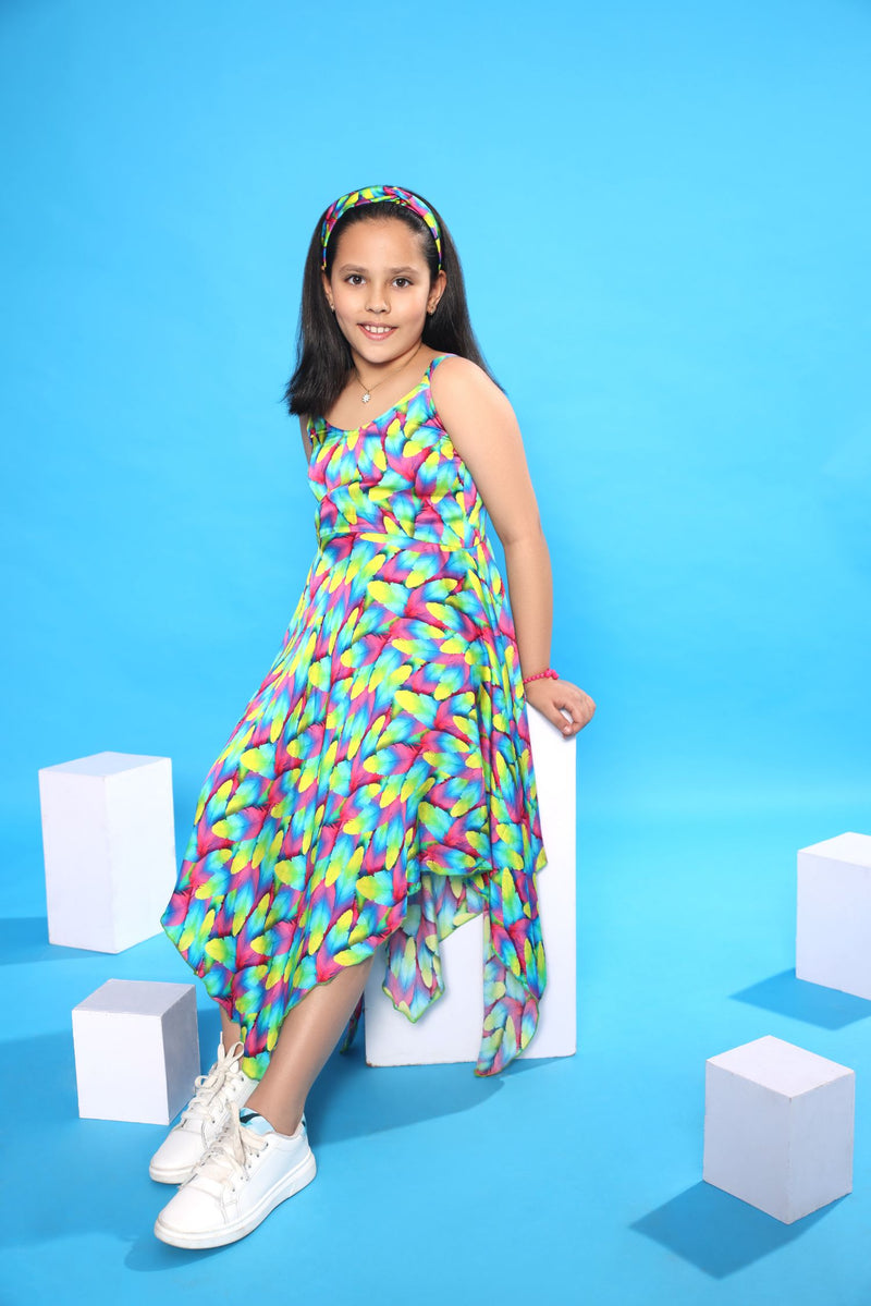 FEATHER PRINT HANDKERCHIEF DRESS