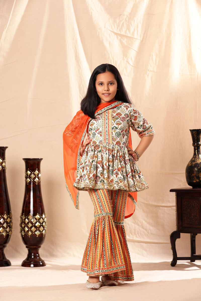 Printed Short Frock Suit with Sharara Set