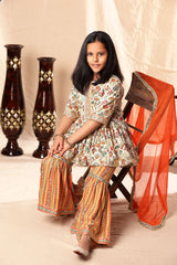 Printed Short Frock Suit with Sharara Set