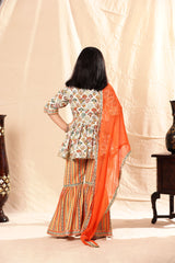 Printed Short Frock Suit with Sharara Set