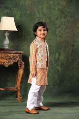 Geometric Print Jacket with Linear Print Kurta Set