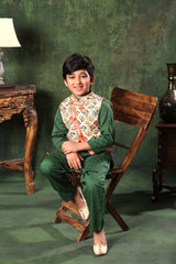 Printed Jacket with Green Kurta and Pyjama Co-ord Set