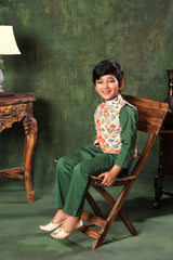 Printed Jacket with Green Kurta and Pyjama Co-ord Set