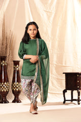 Short Green Kurta with Dhoti Salwar Set