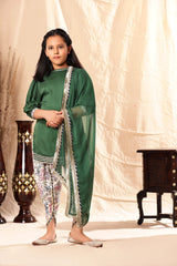 Short Green Kurta with Dhoti Salwar Set