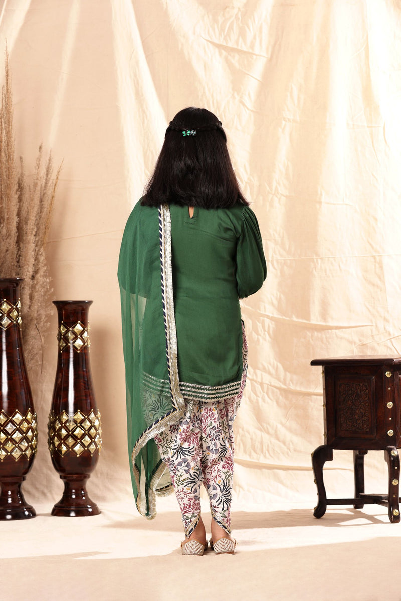 Short Green Kurta with Dhoti Salwar Set