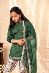 Short Green Kurta with Dhoti Salwar Set
