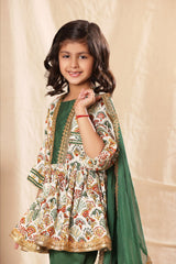 Green Panel Printed Frock Suit Set