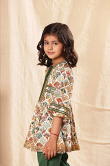Green Panel Printed Frock Suit Set