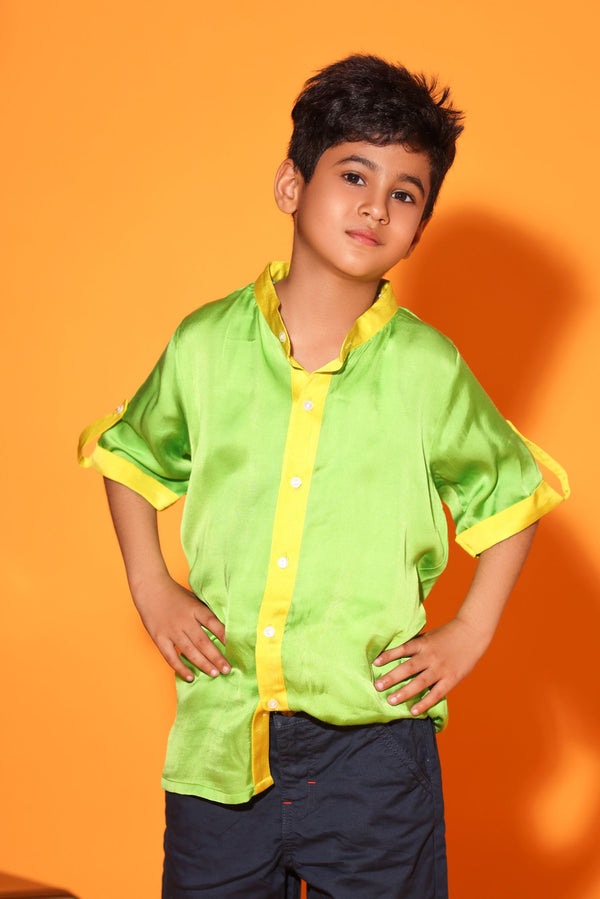 GREEN AND YELLOW TRIM COLORBLOCK SHIRT