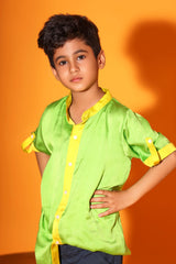 GREEN AND YELLOW TRIM COLORBLOCK SHIRT