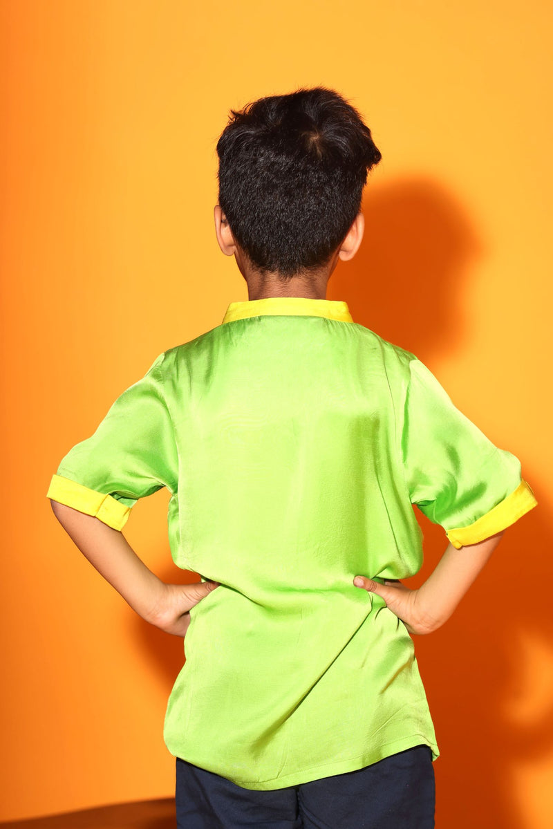 GREEN AND YELLOW TRIM COLORBLOCK SHIRT