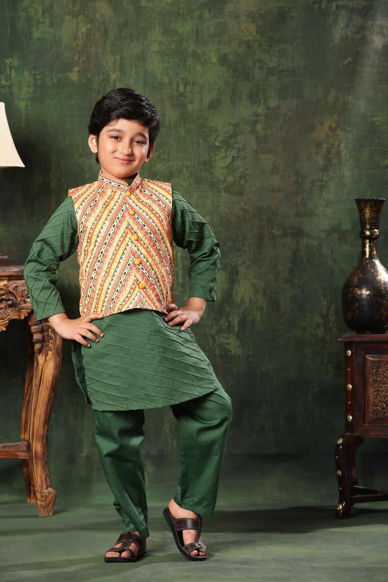 Linear Print Jacket with Green kurta and Pyjama Co-ord