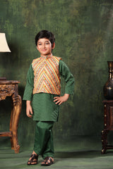 Linear Print Jacket with Green kurta and Pyjama Co-ord