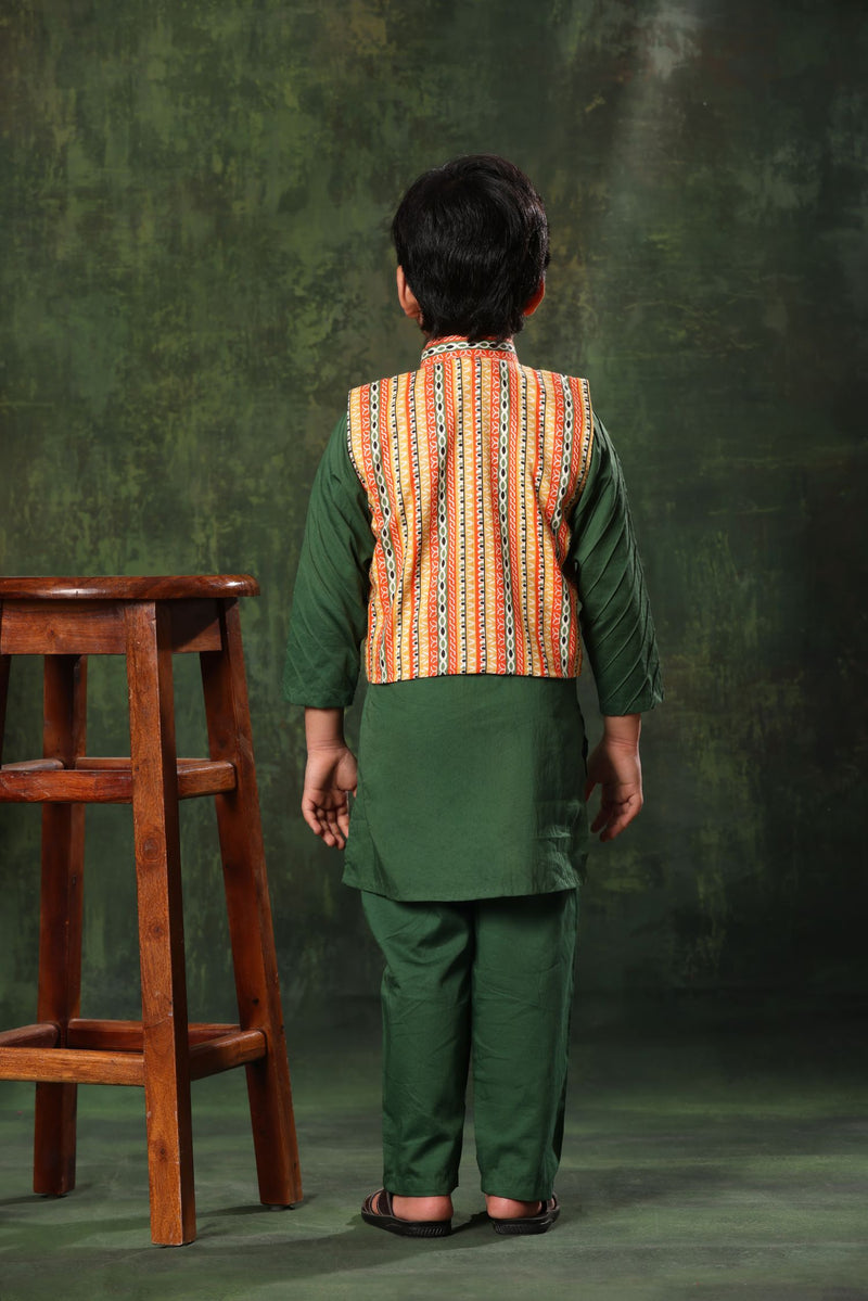 Linear Print Jacket with Green kurta and Pyjama Co-ord