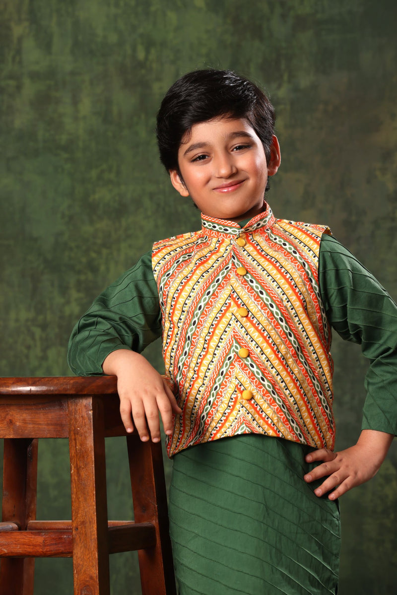 Linear Print Jacket with Green kurta and Pyjama Co-ord