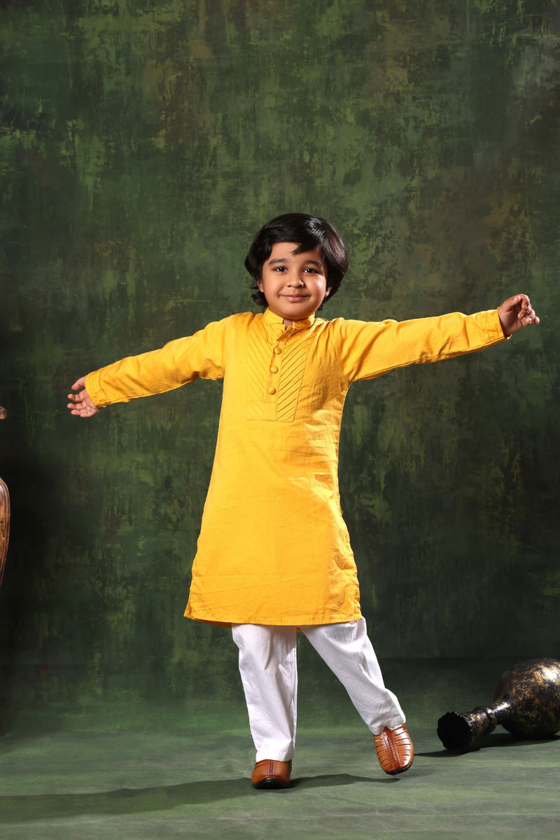 Mustard Kurta and White Pyjama Set