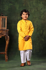 Mustard Kurta and White Pyjama Set