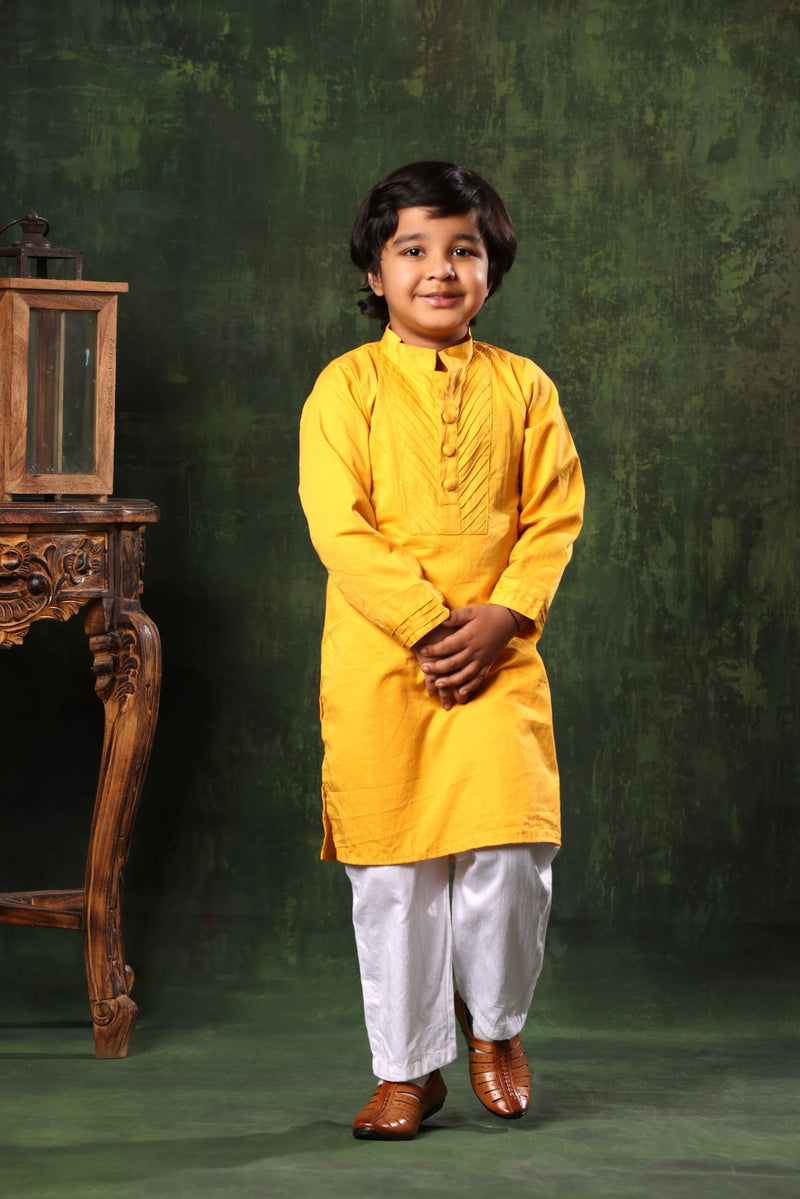 Mustard Kurta and White Pyjama Set