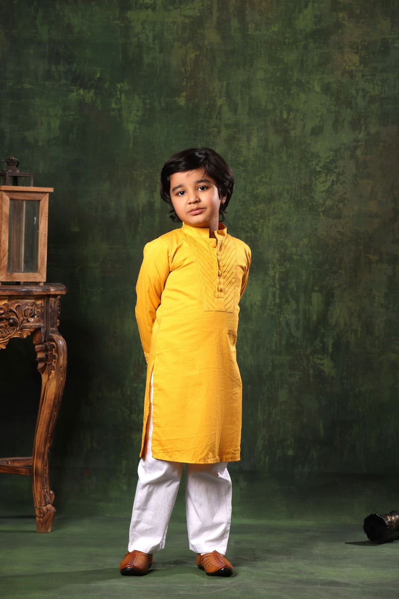 Mustard Kurta and White Pyjama Set