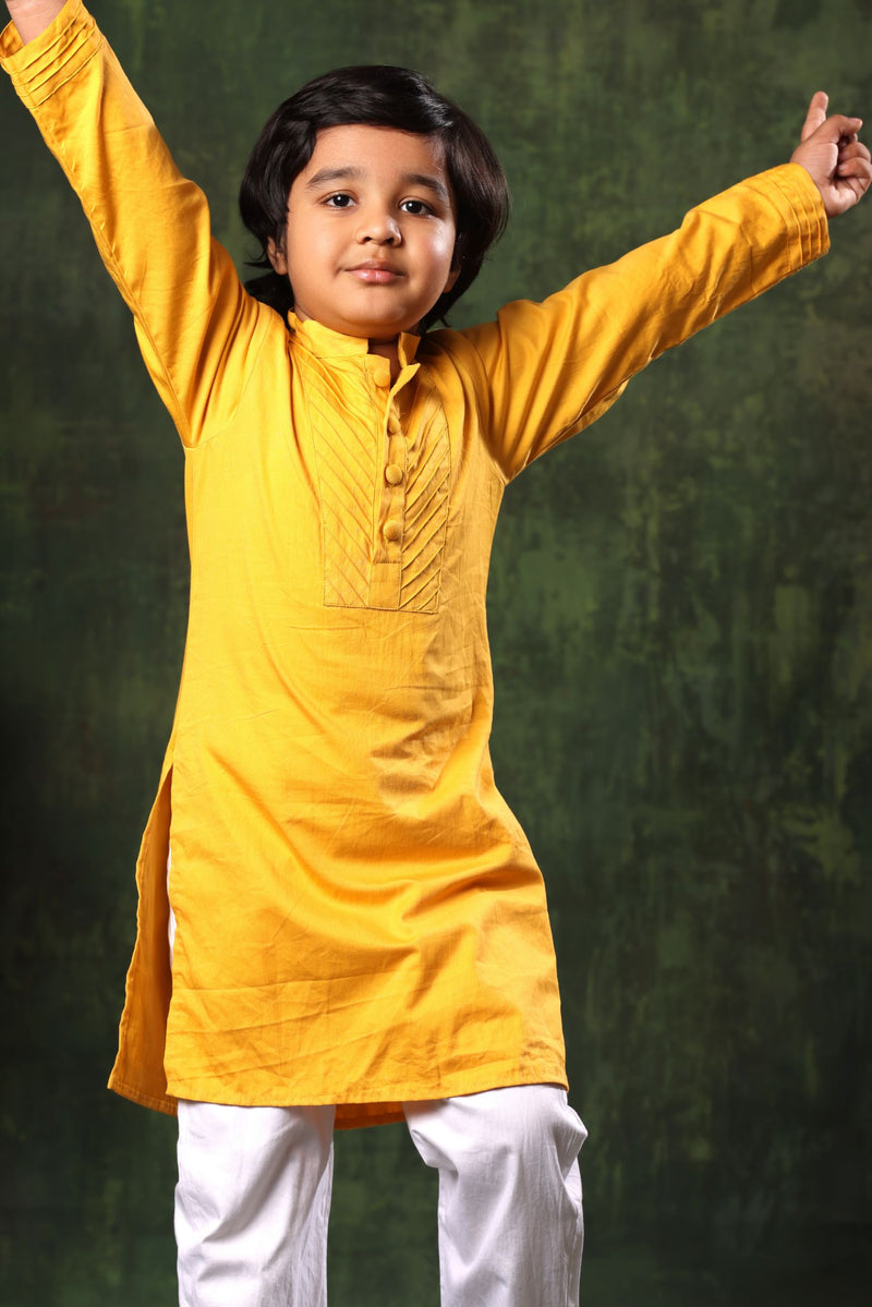 Mustard Kurta and White Pyjama Set