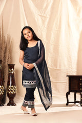 Navy Blue Embellished Kurta Set