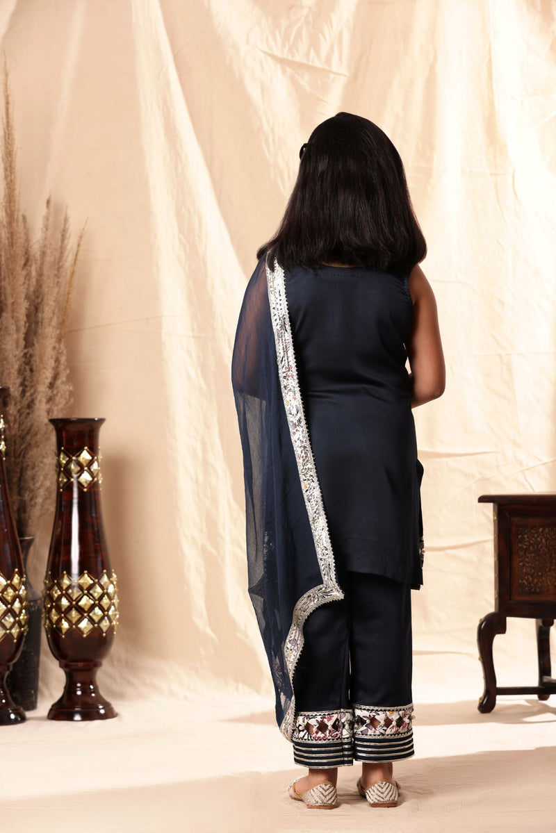 Navy Blue Embellished Kurta Set