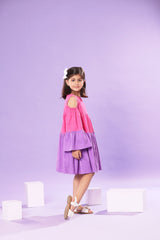 PINK AND PURPLE BELL SLEEVE BABY DOLL DRESS