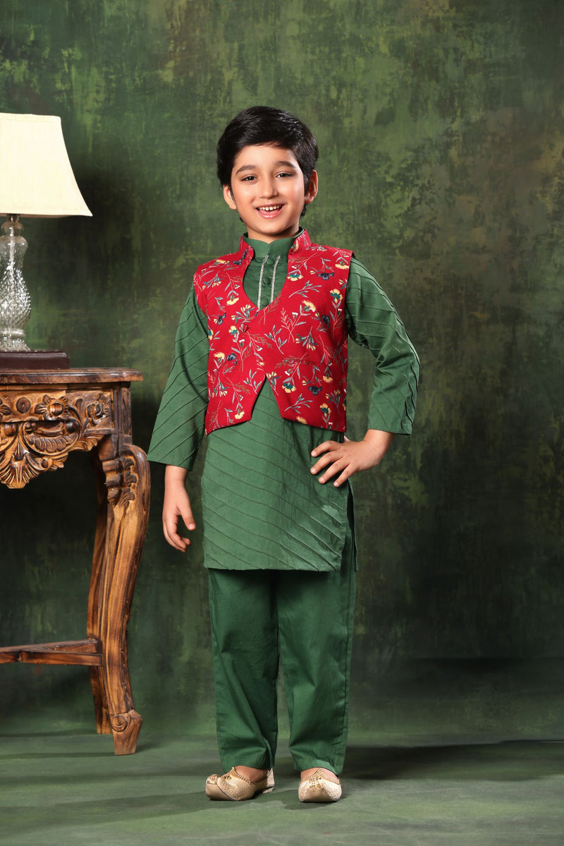 Printed Jacket With Floral Pathani Kurta Set